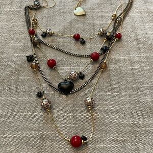 Betsey Johnson Red and Gold Layered Necklace with Charms